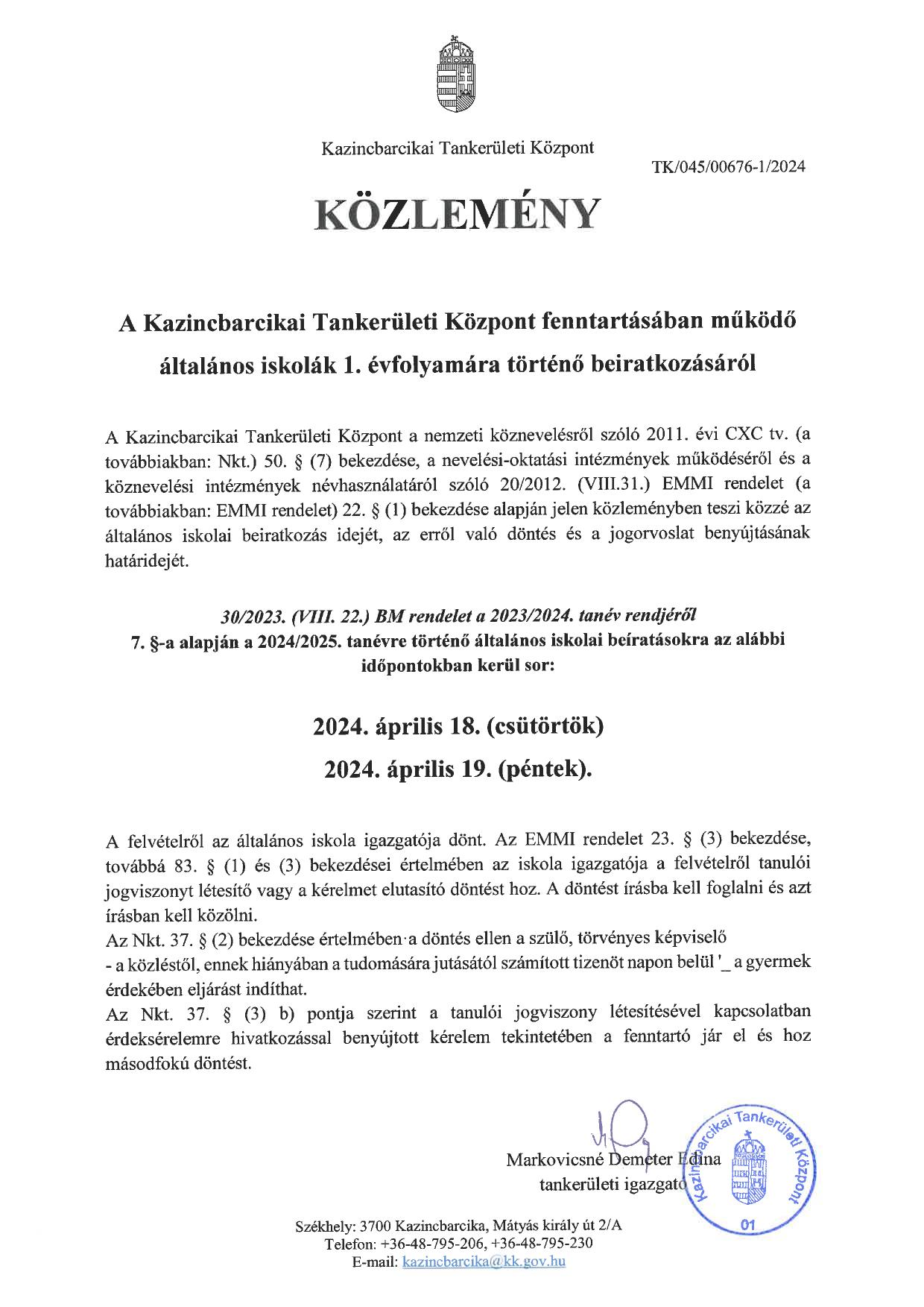 Közlemény _ Általános iskolai beiratkozásról 2024-1.jpg