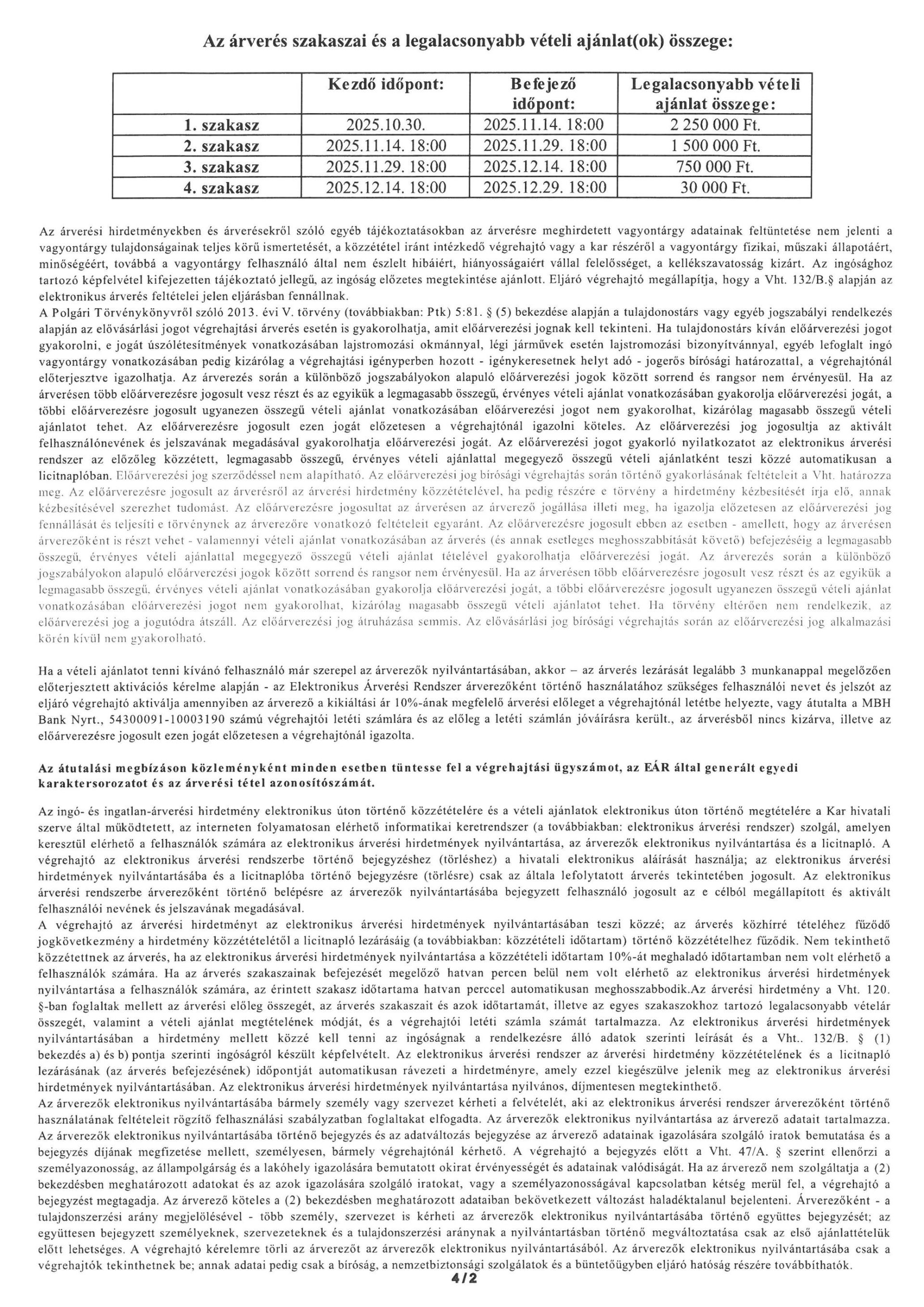 Ingó árverési hirdetmény elektronikus eljárásban 3