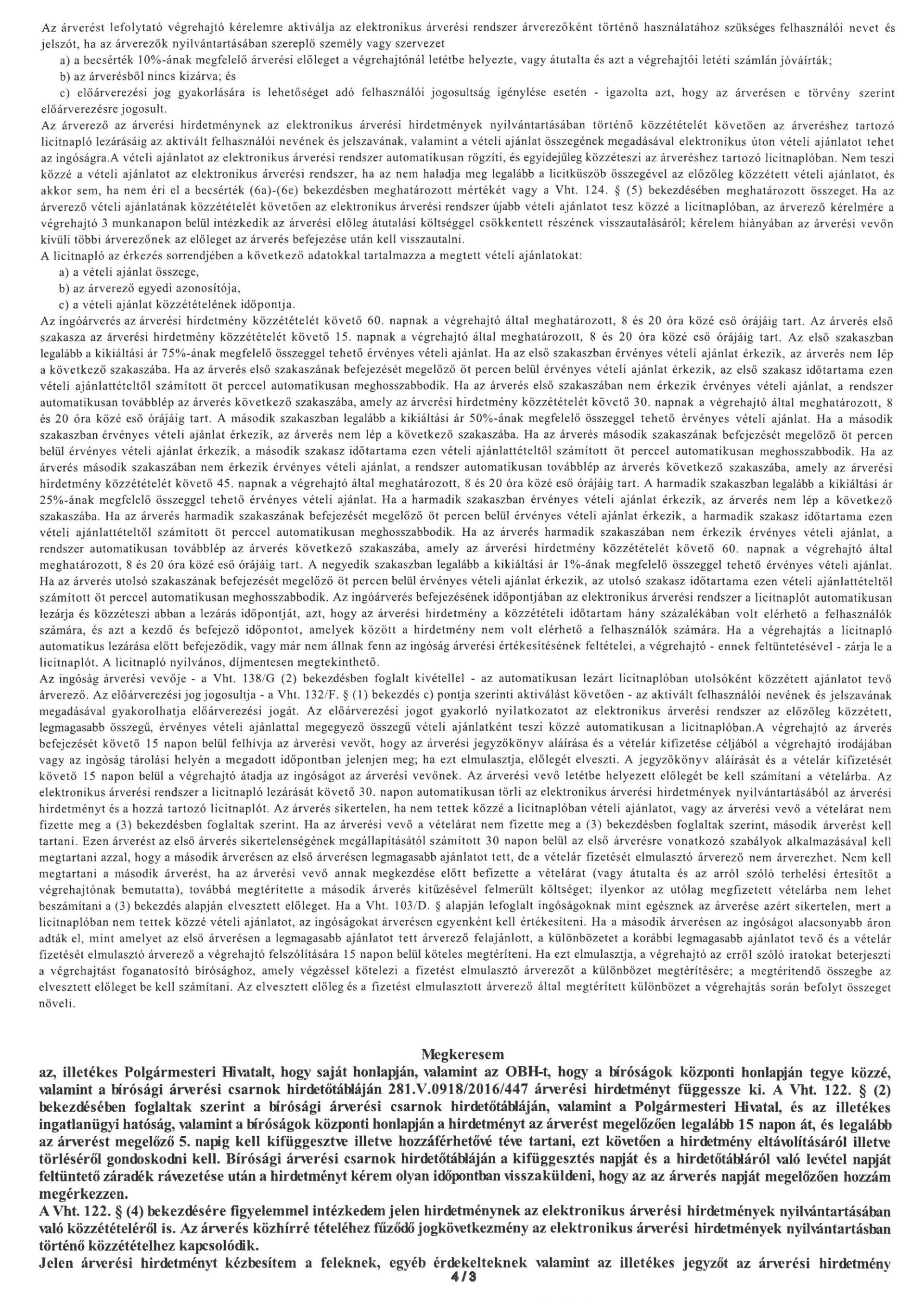 Ingó árverési hirdetmény elektronikus eljárásban 4