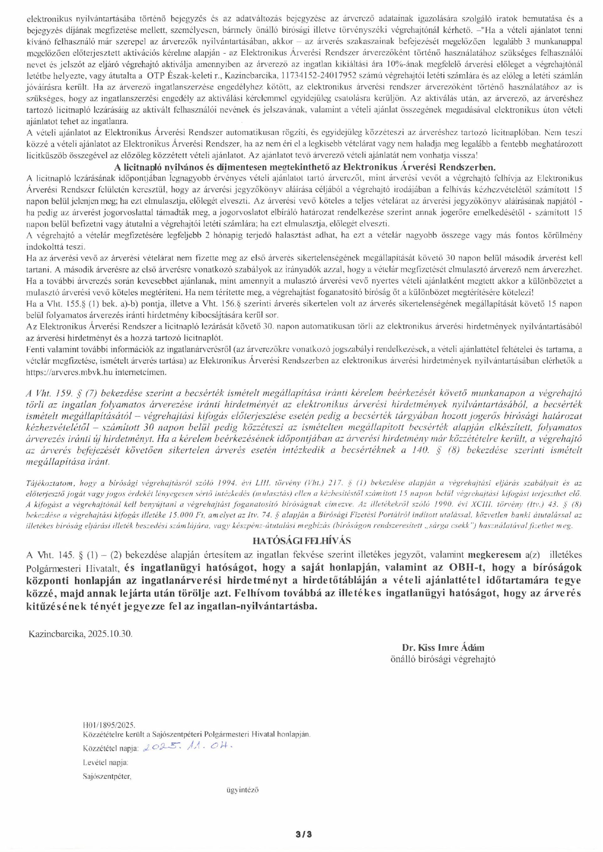 Ingatlanárverési hirdetmény 240.V.2020/2020/174 3. oldal